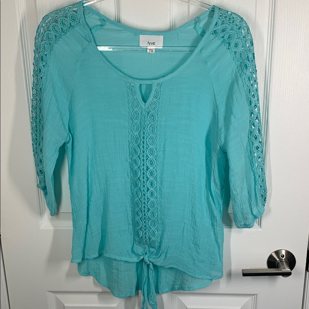 FYVE turquoise embroidered boho top size petite medium